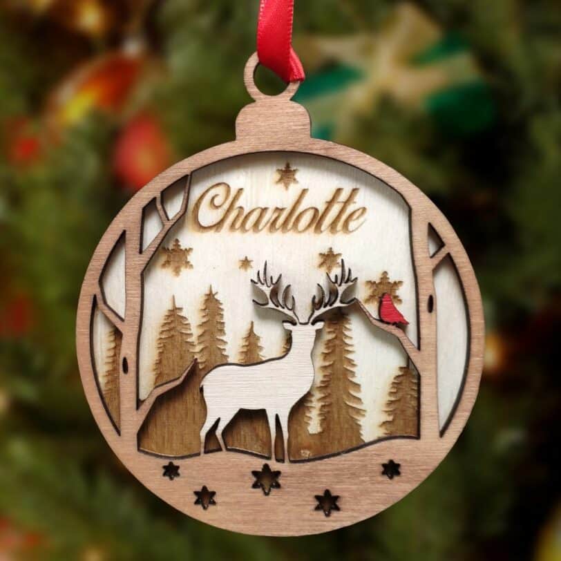 le cerf et l'oiseau décoration de sapin personnalisable